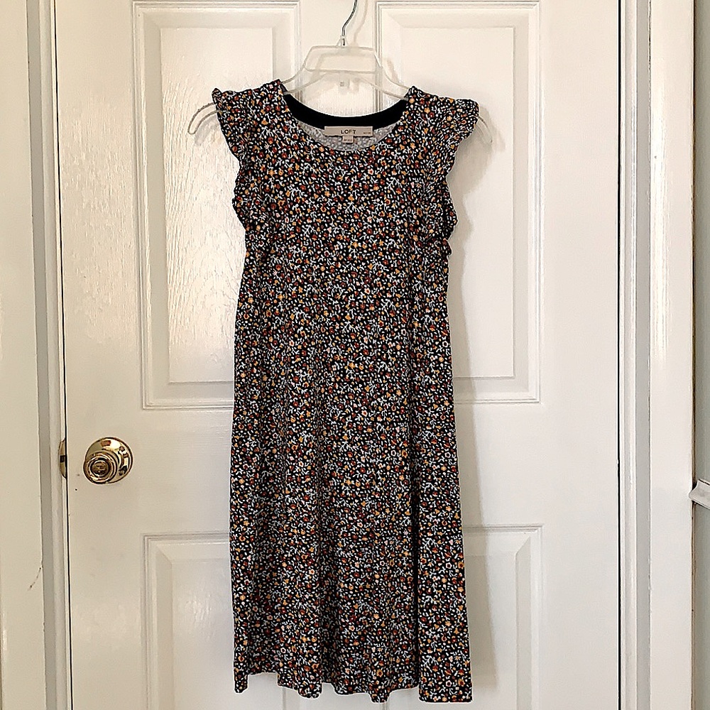LOFT Flutter Sleeve Floral Swing Dress